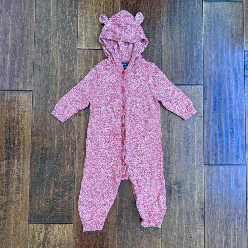 Cozy Red Marl Hooded Kids One Piece